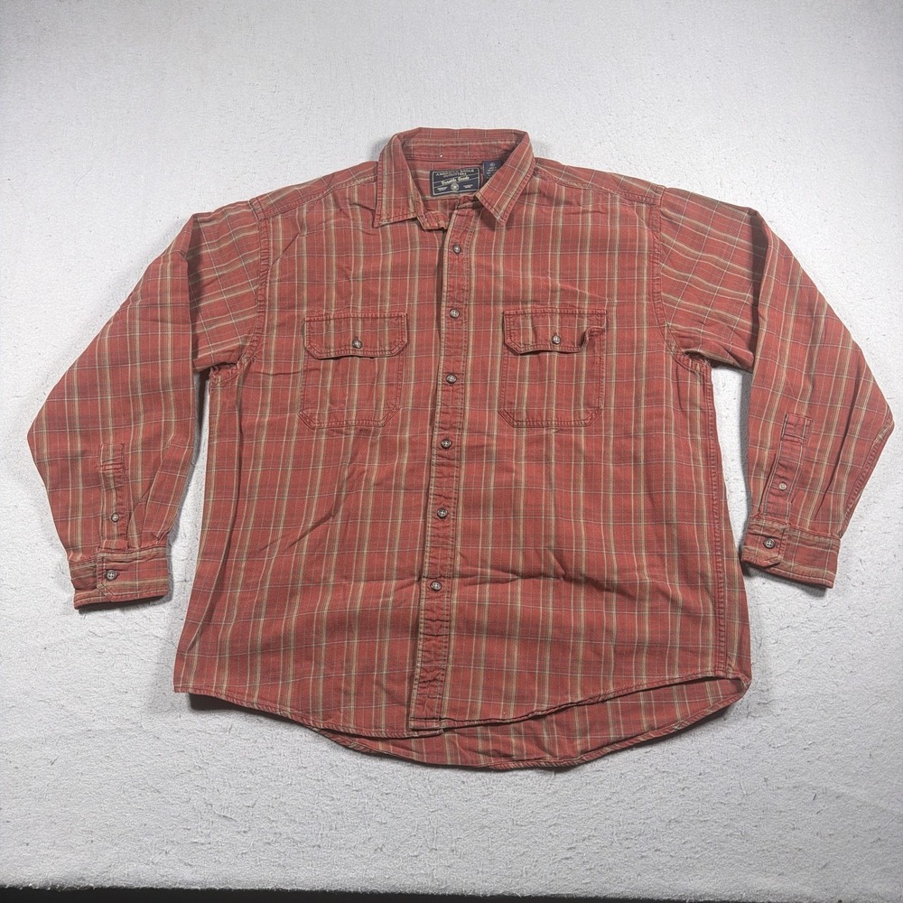 American Eagle Outfitters Shirt‎ Men XL Rust Red Plaid Flannel Button Up Casual